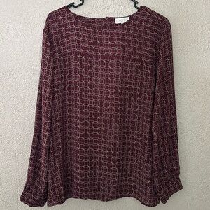 Women’s LOFT Geo Keyhole Top, XL, Burgundy Career